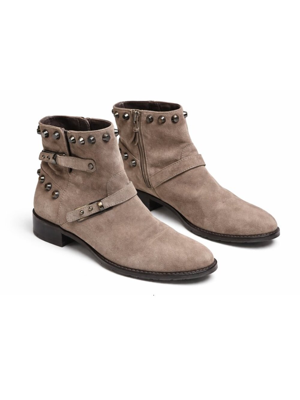 $595 STUART WEITZMAN Go West Suede Studded Ankle Boots Booties | Tan | Size 9